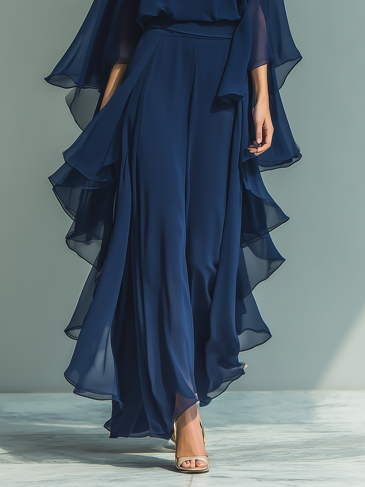 Navy Chiffon Ruffle Set